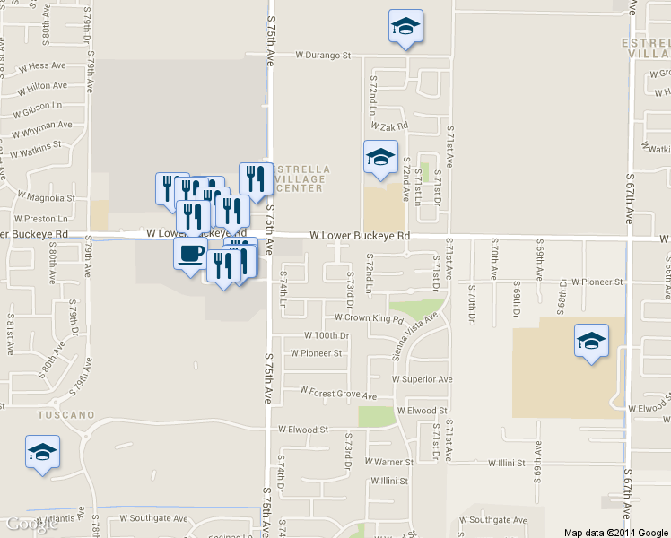 map of restaurants, bars, coffee shops, grocery stores, and more near 7323 W Cordes Rd in Phoenix