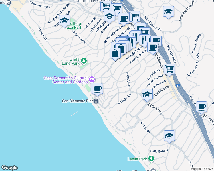 map of restaurants, bars, coffee shops, grocery stores, and more near 420 Avenida Santa Barbara in San Clemente