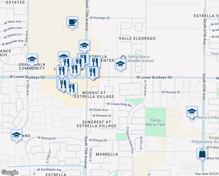 map of restaurants, bars, coffee shops, grocery stores, and more near 7319 West Cordes Road in Phoenix