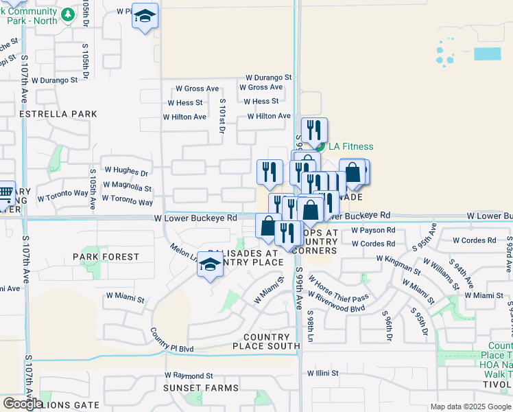 map of restaurants, bars, coffee shops, grocery stores, and more near 10011 West Preston Lane in Tolleson