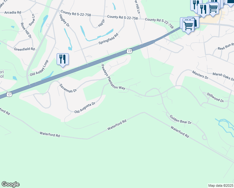 map of restaurants, bars, coffee shops, grocery stores, and more near 109 Redwing Court in Pawleys Island