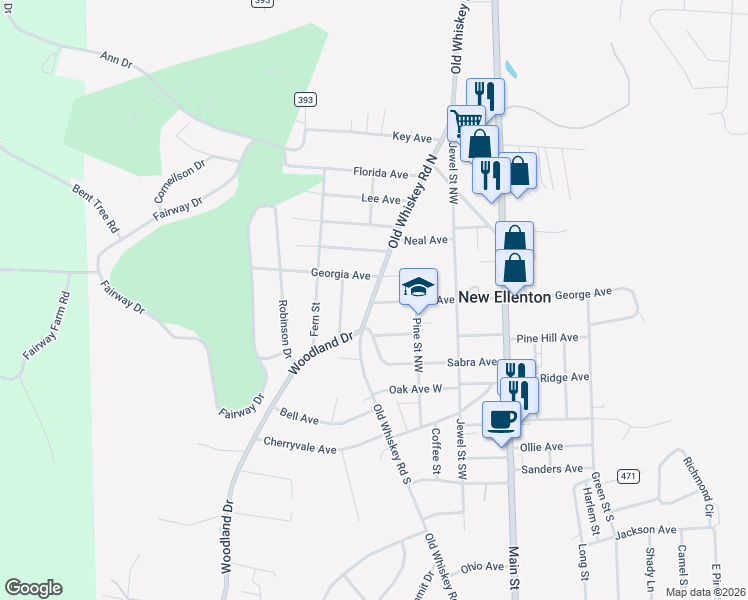 map of restaurants, bars, coffee shops, grocery stores, and more near 376 Smith Avenue in New Ellenton