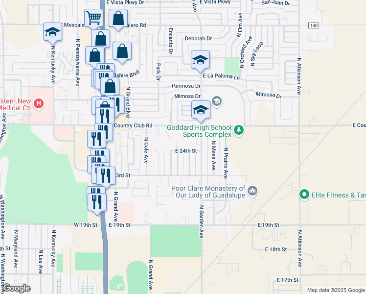 map of restaurants, bars, coffee shops, grocery stores, and more near 411 East 24th Street in Roswell