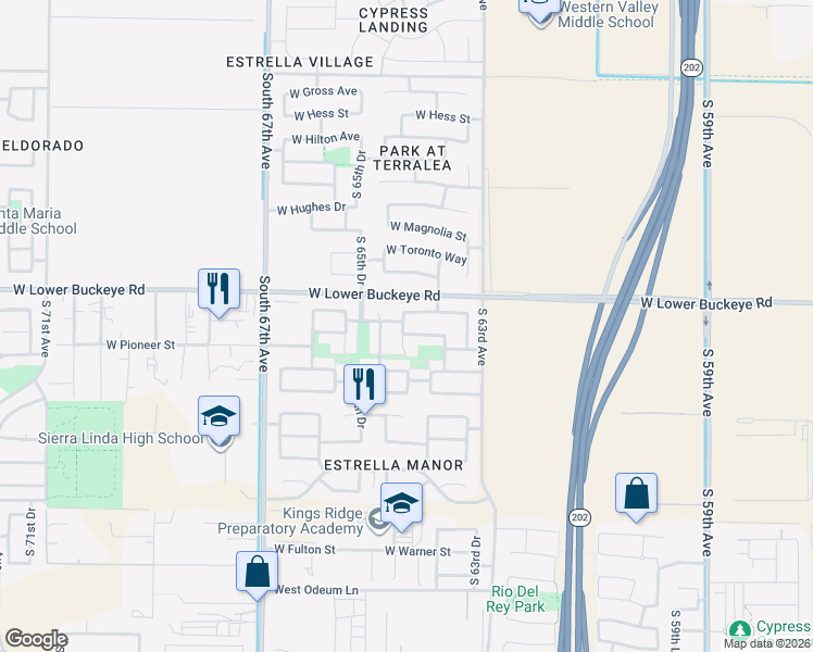 map of restaurants, bars, coffee shops, grocery stores, and more near 6432 West Cordes Road in Phoenix