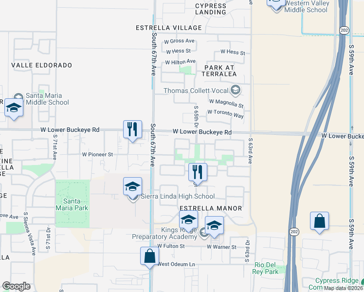 map of restaurants, bars, coffee shops, grocery stores, and more near 6549 West Cordes Road in Phoenix