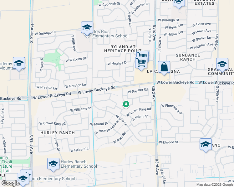 map of restaurants, bars, coffee shops, grocery stores, and more near 8512 West Payson Road in Tolleson