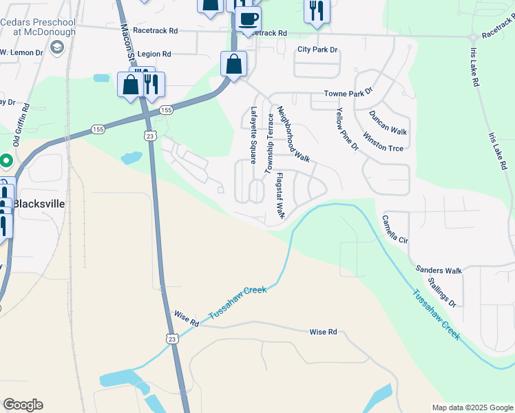 map of restaurants, bars, coffee shops, grocery stores, and more near 2135 Uptown Square in McDonough
