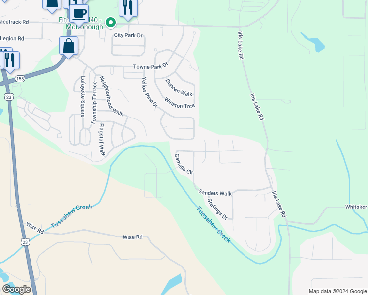 map of restaurants, bars, coffee shops, grocery stores, and more near 439 Camella Circle in McDonough