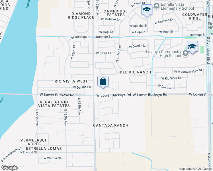 map of restaurants, bars, coffee shops, grocery stores, and more near 12176 West Del Rio Lane in Avondale