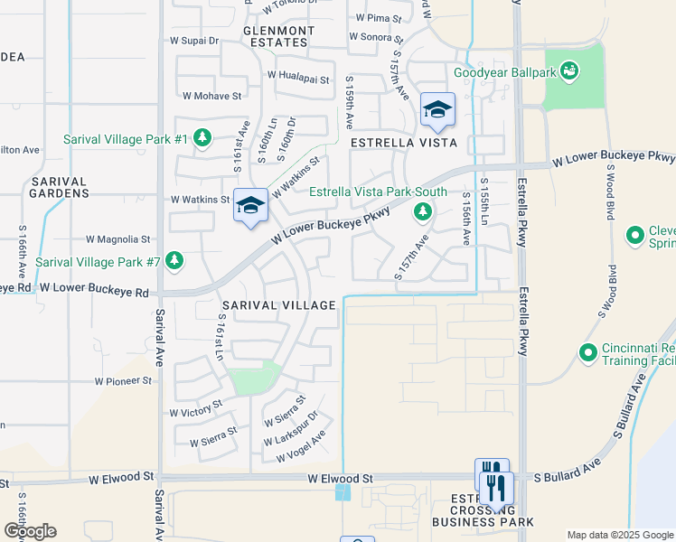 map of restaurants, bars, coffee shops, grocery stores, and more near 15948 West Salome Street in Goodyear