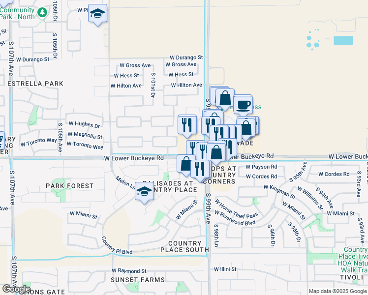 map of restaurants, bars, coffee shops, grocery stores, and more near 10011 West Preston Lane in Tolleson
