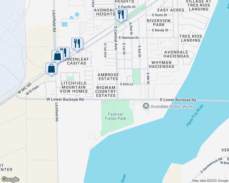 map of restaurants, bars, coffee shops, grocery stores, and more near 1303 South Holben Place in Avondale