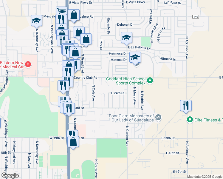 map of restaurants, bars, coffee shops, grocery stores, and more near 411-599 East 24th Street in Roswell
