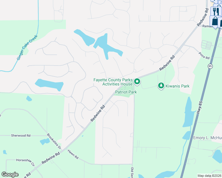 map of restaurants, bars, coffee shops, grocery stores, and more near 100 Hidden Lake Drive in Fayetteville