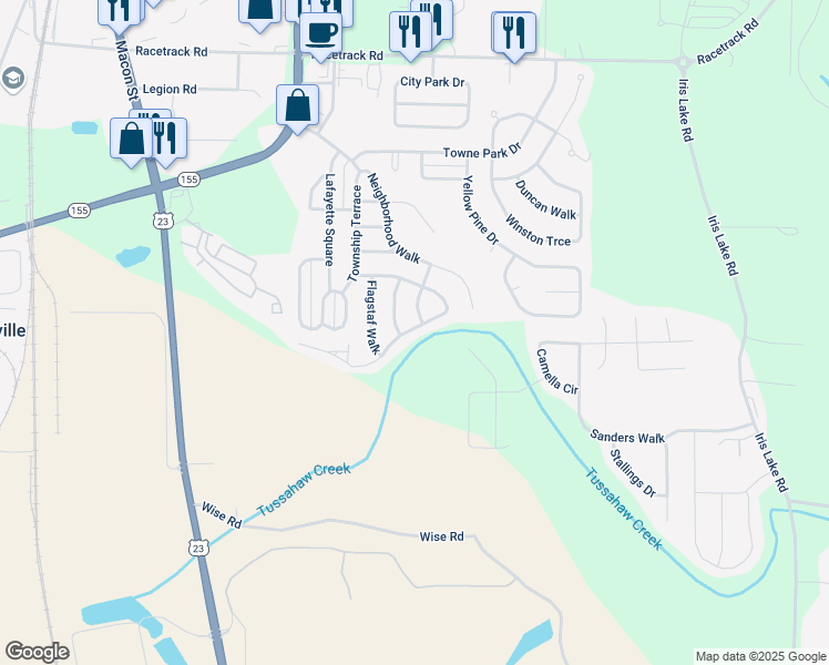 map of restaurants, bars, coffee shops, grocery stores, and more near 5140 Tussahaw Crossing in McDonough