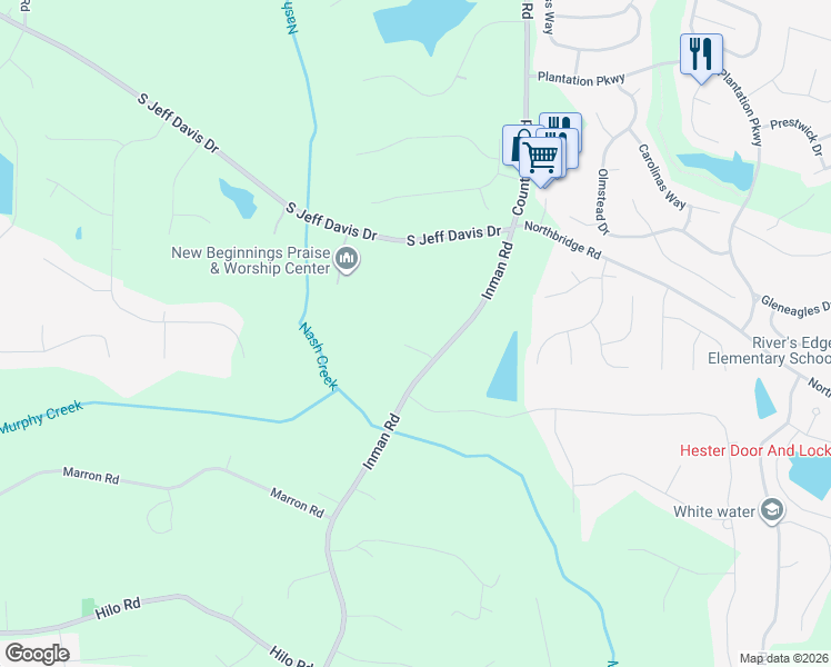 map of restaurants, bars, coffee shops, grocery stores, and more near 171 Inman Rd in Fayetteville