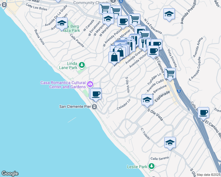 map of restaurants, bars, coffee shops, grocery stores, and more near 408 Avenida Santa Barbara in San Clemente