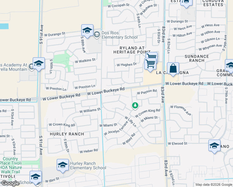map of restaurants, bars, coffee shops, grocery stores, and more near 8614 West Payson Road in Tolleson