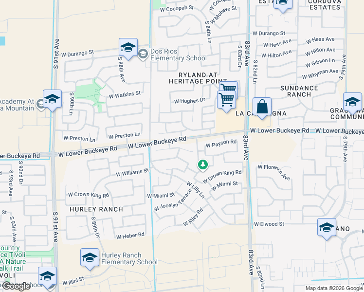 map of restaurants, bars, coffee shops, grocery stores, and more near 8532 West Payson Road in Tolleson