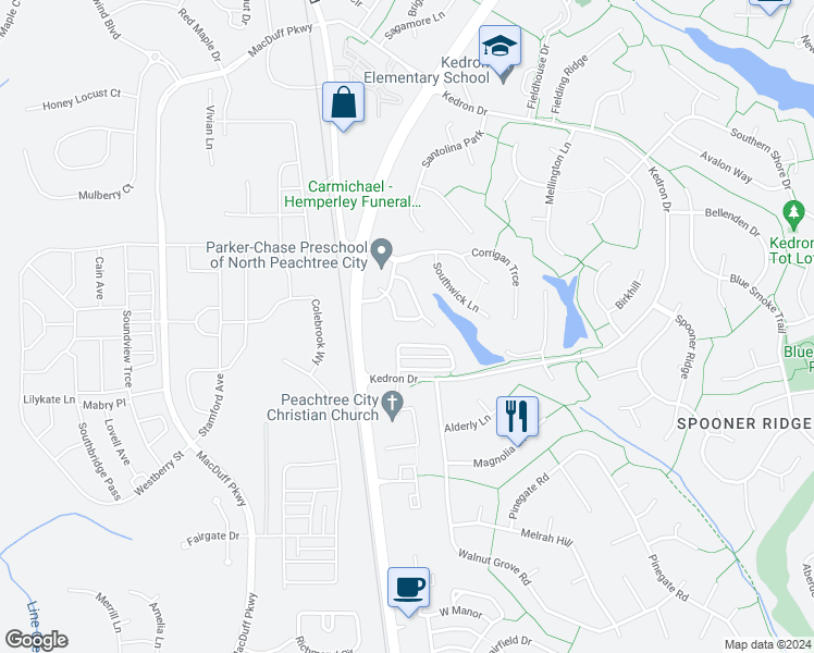 map of restaurants, bars, coffee shops, grocery stores, and more near 216 Lenox Drive in Peachtree City