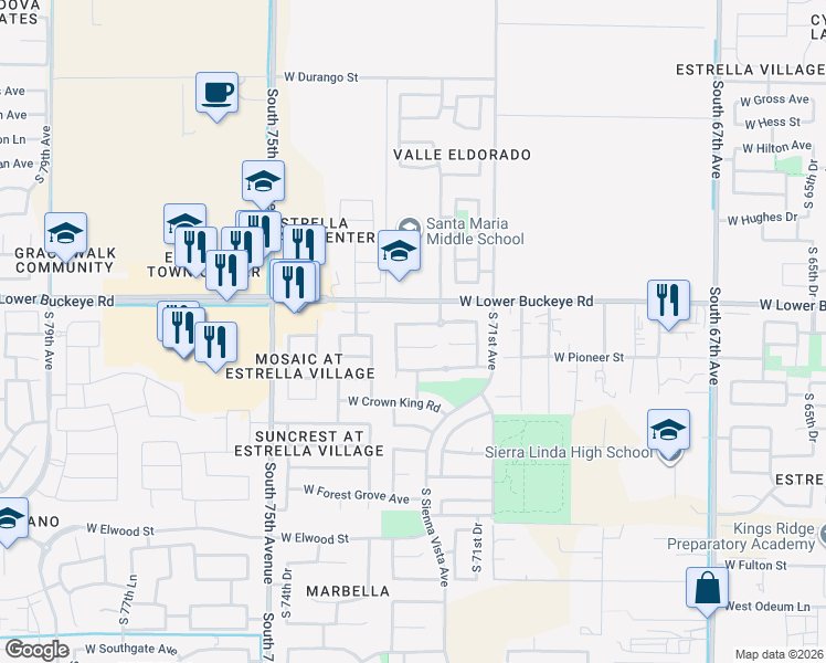 map of restaurants, bars, coffee shops, grocery stores, and more near 7216 West Williams Street in Phoenix