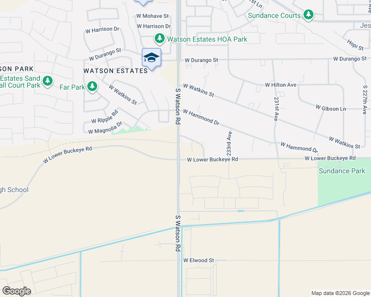 map of restaurants, bars, coffee shops, grocery stores, and more near 23427 Magnolia Street in Buckeye