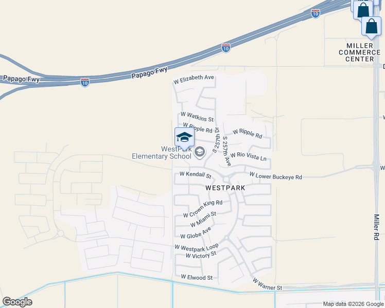map of restaurants, bars, coffee shops, grocery stores, and more near 2700 West Westpark Loop in Buckeye