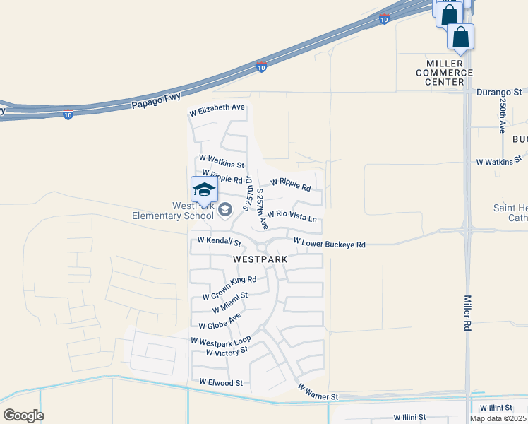 map of restaurants, bars, coffee shops, grocery stores, and more near 2726 South 257th Avenue in Buckeye