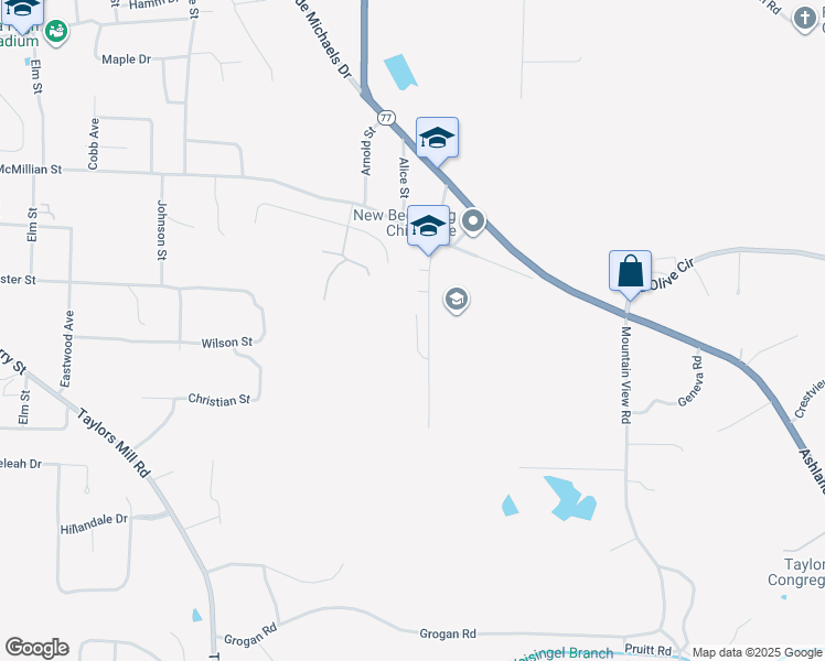 map of restaurants, bars, coffee shops, grocery stores, and more near 250 Picadilly Drive in Talladega