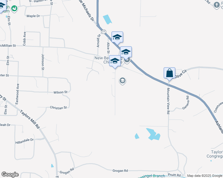 map of restaurants, bars, coffee shops, grocery stores, and more near 250 Picadilly Drive in Talladega