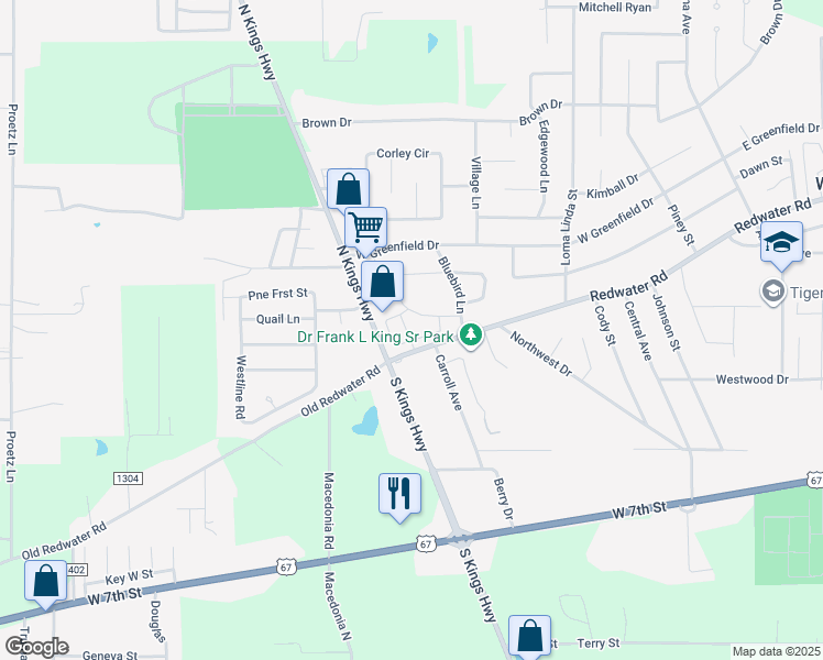 map of restaurants, bars, coffee shops, grocery stores, and more near 108-110 Redwater Boulevard East in Wake Village