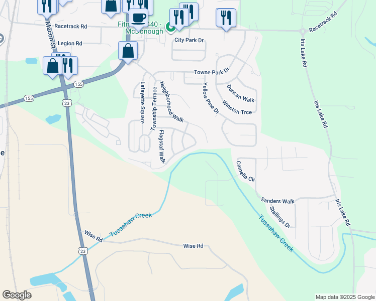 map of restaurants, bars, coffee shops, grocery stores, and more near 5090 Tussahaw Crossing in McDonough