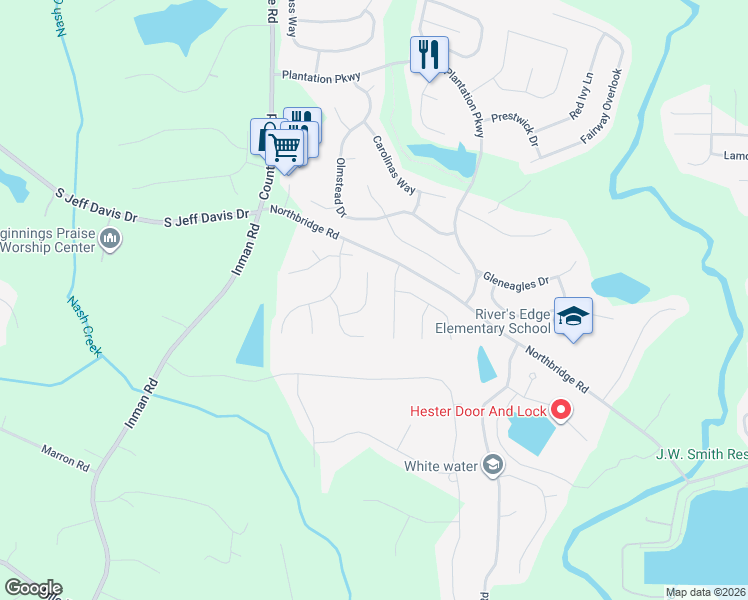 map of restaurants, bars, coffee shops, grocery stores, and more near 12238 Crestwood Court in Fayetteville