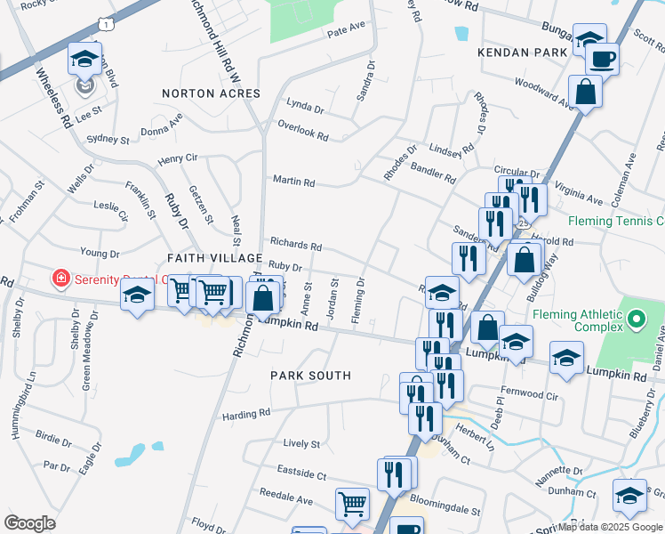 map of restaurants, bars, coffee shops, grocery stores, and more near 2804 Anne Street in Augusta