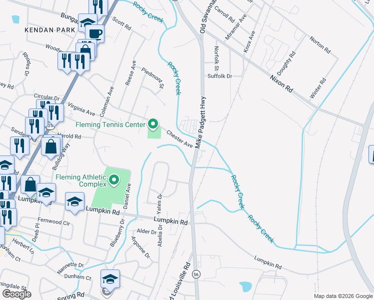 map of restaurants, bars, coffee shops, grocery stores, and more near 2463 Yates Drive in Augusta