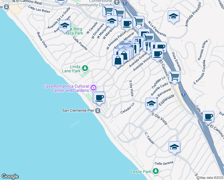map of restaurants, bars, coffee shops, grocery stores, and more near 420 Avenida Santa Barbara in San Clemente