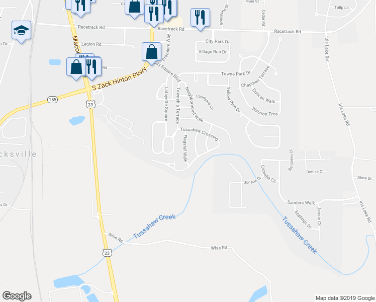 map of restaurants, bars, coffee shops, grocery stores, and more near 5215 Tussahaw Crossing in McDonough