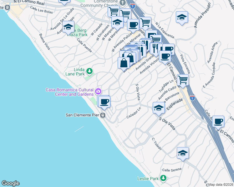 map of restaurants, bars, coffee shops, grocery stores, and more near 420 Avenida Santa Barbara in San Clemente