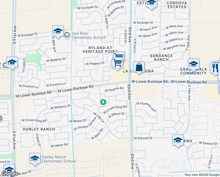 map of restaurants, bars, coffee shops, grocery stores, and more near 8434 West Cordes Road in Tolleson