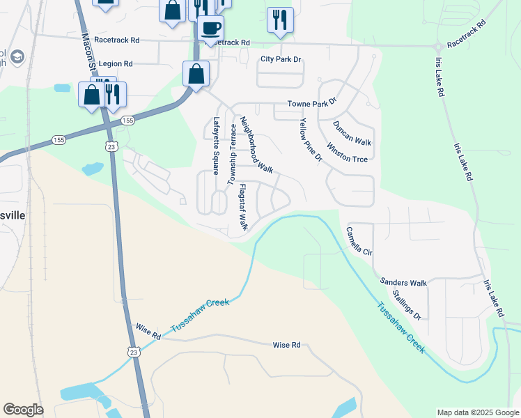 map of restaurants, bars, coffee shops, grocery stores, and more near 4110 Mission Way in McDonough
