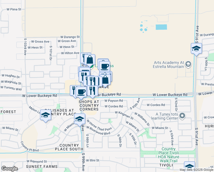 map of restaurants, bars, coffee shops, grocery stores, and more near 9820 West Lower Buckeye Road in Tolleson