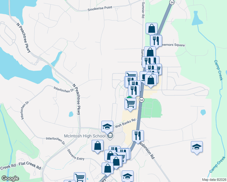 map of restaurants, bars, coffee shops, grocery stores, and more near 228 Collerstone Lane in Peachtree City