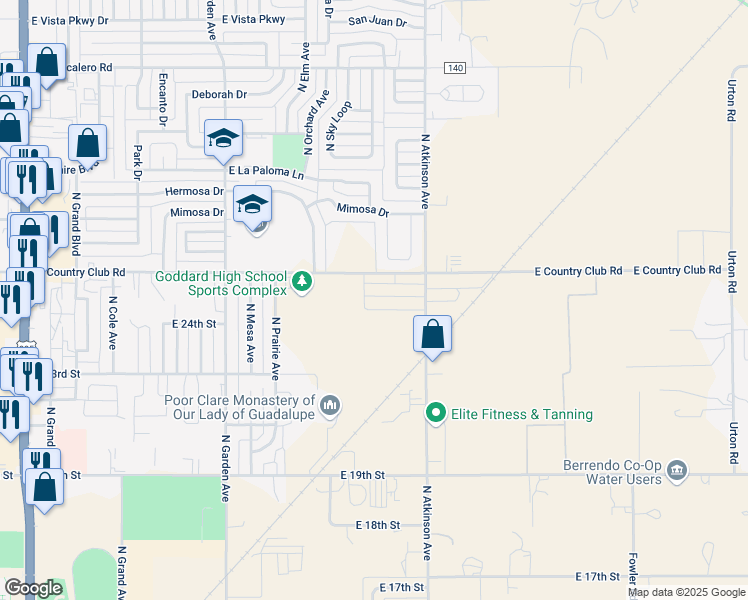 map of restaurants, bars, coffee shops, grocery stores, and more near 1200 East Country Club Road in Roswell