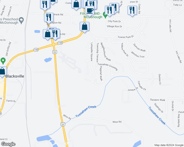 map of restaurants, bars, coffee shops, grocery stores, and more near 1840 New Orleans Way in McDonough