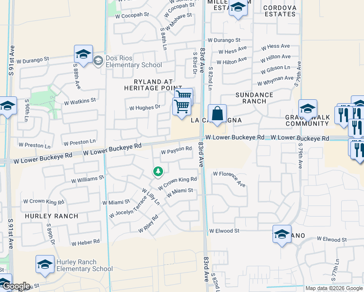 map of restaurants, bars, coffee shops, grocery stores, and more near 8338 West Payson Road in Tolleson