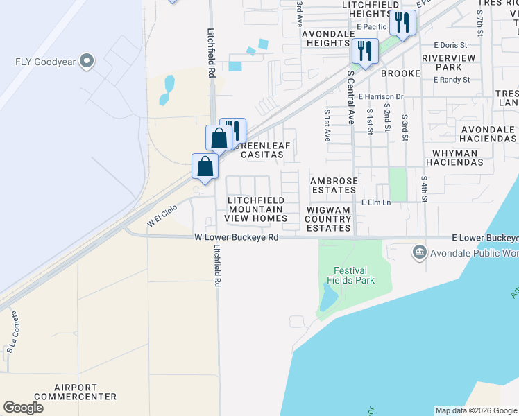 map of restaurants, bars, coffee shops, grocery stores, and more near 1101 South 4th Avenue in Avondale