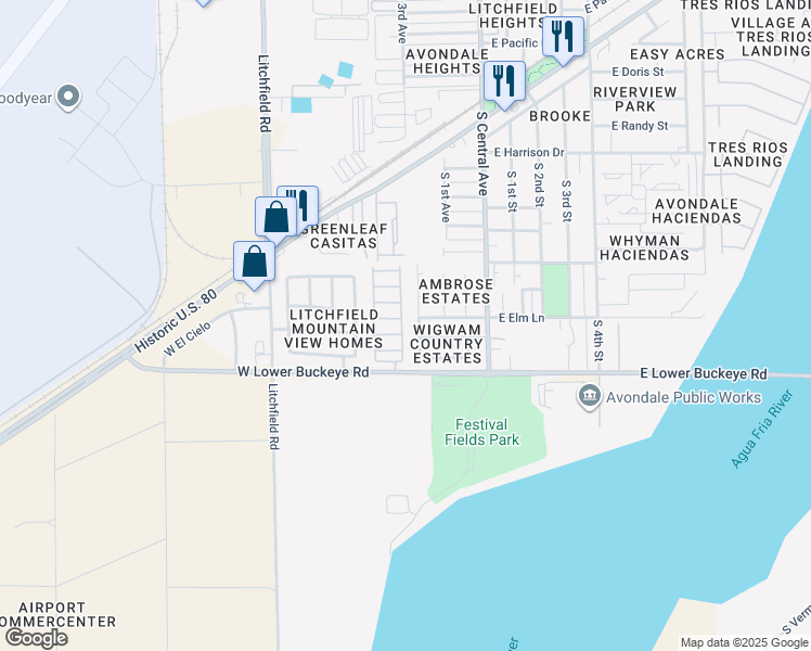 map of restaurants, bars, coffee shops, grocery stores, and more near 300 West Lower Buckeye Road in Avondale