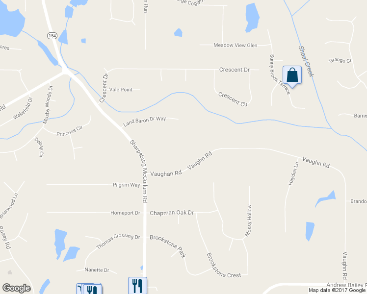 map of restaurants, bars, coffee shops, grocery stores, and more near 709 Vaughn Road in Newnan
