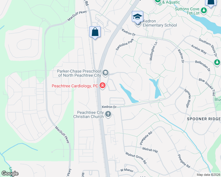 map of restaurants, bars, coffee shops, grocery stores, and more near 113 Woodsdale Drive in Peachtree City