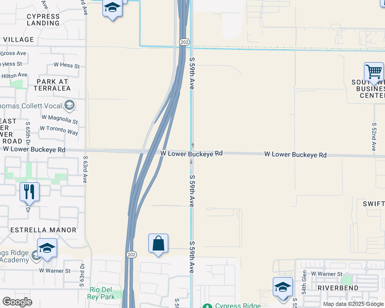 map of restaurants, bars, coffee shops, grocery stores, and more near 2801 South 59th Avenue in Phoenix